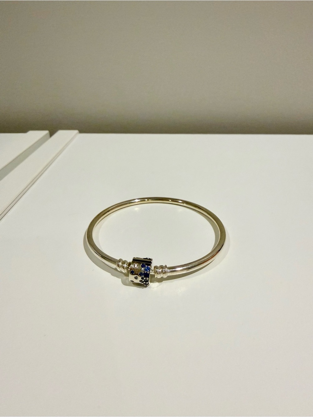 PANDORA Sterling Silver Blue-Cubic Charm Bangle Bracelet
